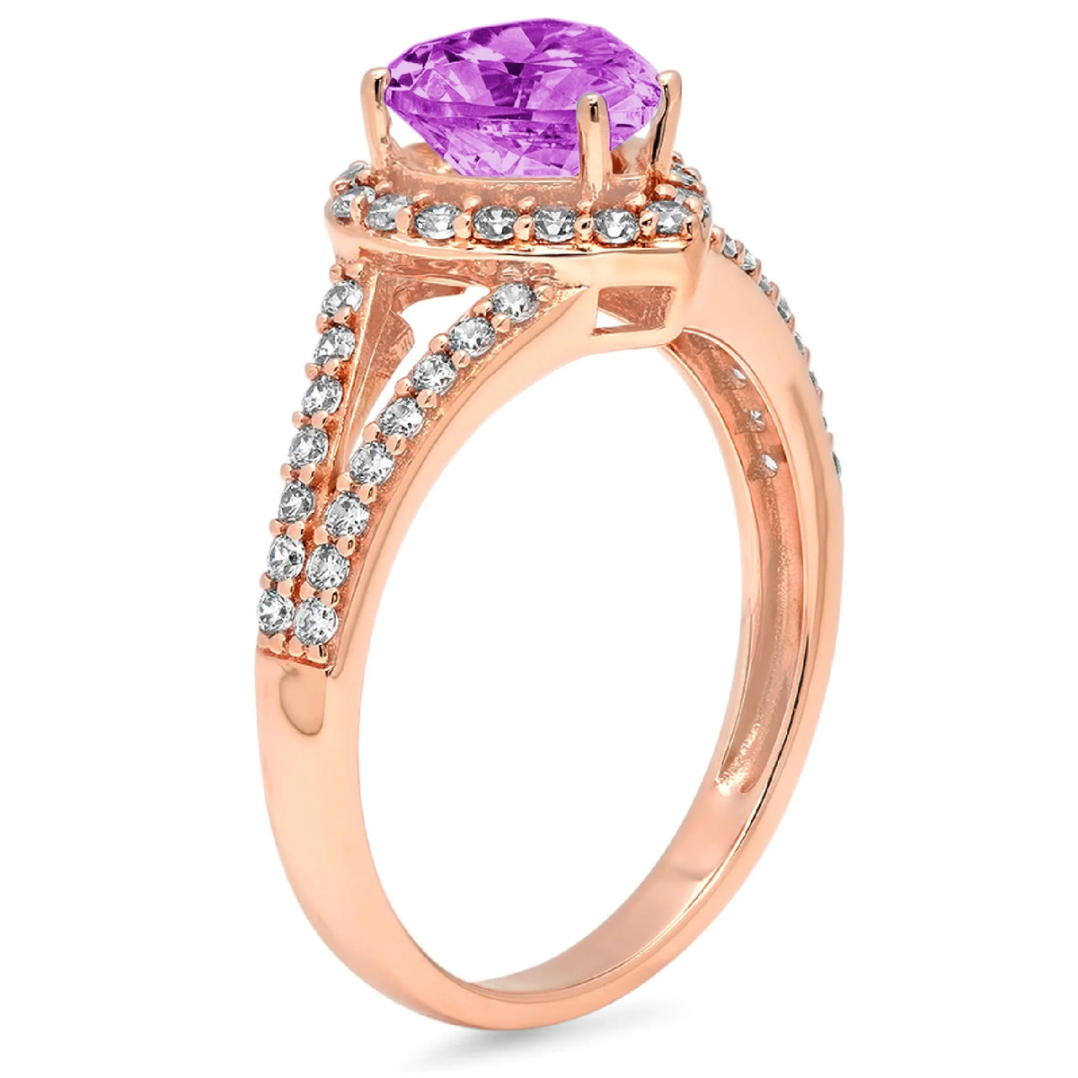 Heart Cut Simulated Alexandrite 14k Rose Gold Halo Ring Size 9.5 T15516