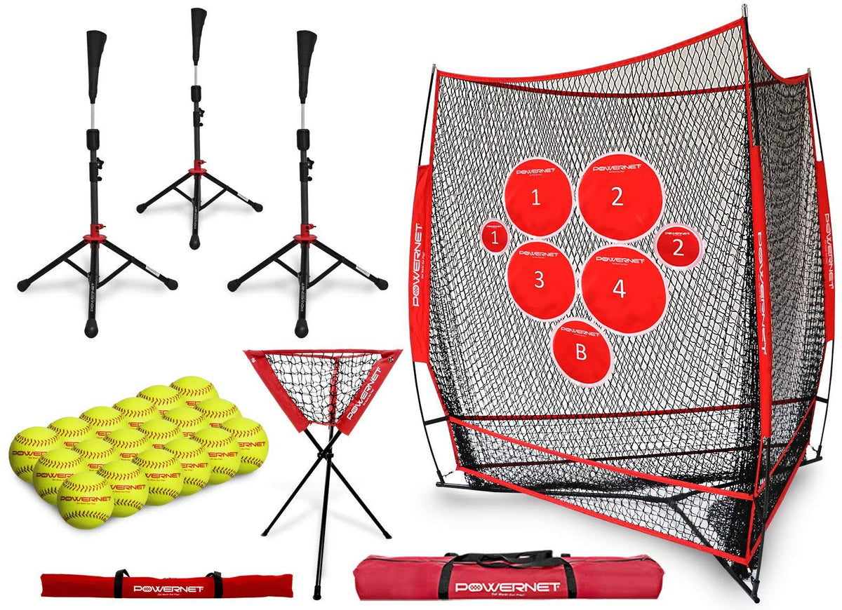 Baseball Softball Training Net with Batting Tees Ball Caddy Targets Practice Balls G158768