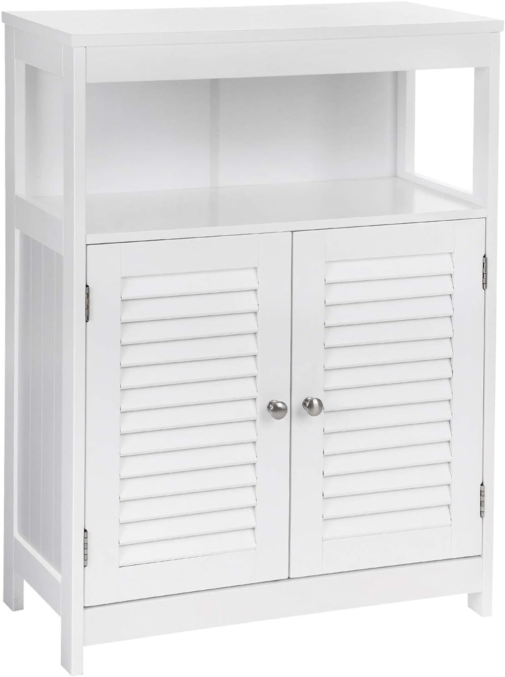 White Bathroom Storage Floor Cabinet with Double Shutter Door and Adjustable Shelf T575980