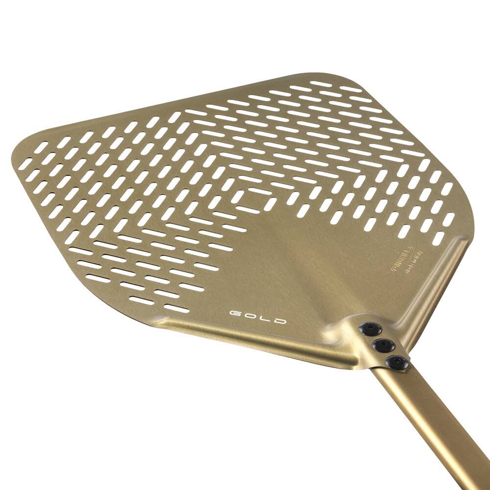 Gold 13x22 Anodized Aluminum Square Perforated Pizza Peel S14702