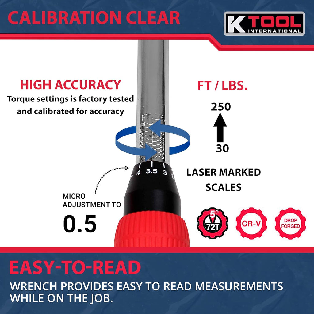 3/8 Drive Click Style Long Torque Wrench, 10-100 feet/lbs. Capacity, 16-1/4 Long E1606