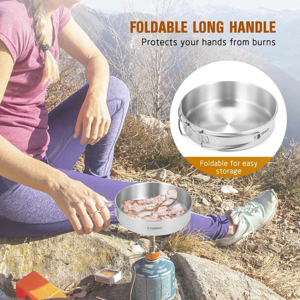 2pcs Stainless Steel Camping Cookware Set with Mesh Carry Bag Z9659