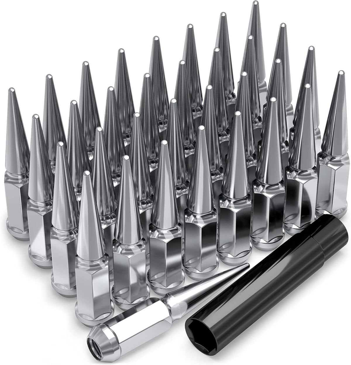 Chrome 1/2"-20 1-Pc Hex Spike Lug Nut Set, 25 Pack Z2309