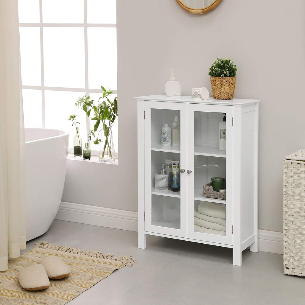 Storage Cabinet with 2 Adjustable Shelves, Transparent Glass Doors, Matte White K67432