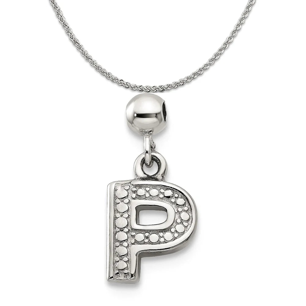 Sterling Silver Letter P Dangle Initial Charm Pendant with Rope Chain Necklace 20'' Y34850