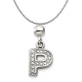 Sterling Silver Letter P Dangle Initial Charm Pendant with Rope Chain Necklace 20'' Y34850