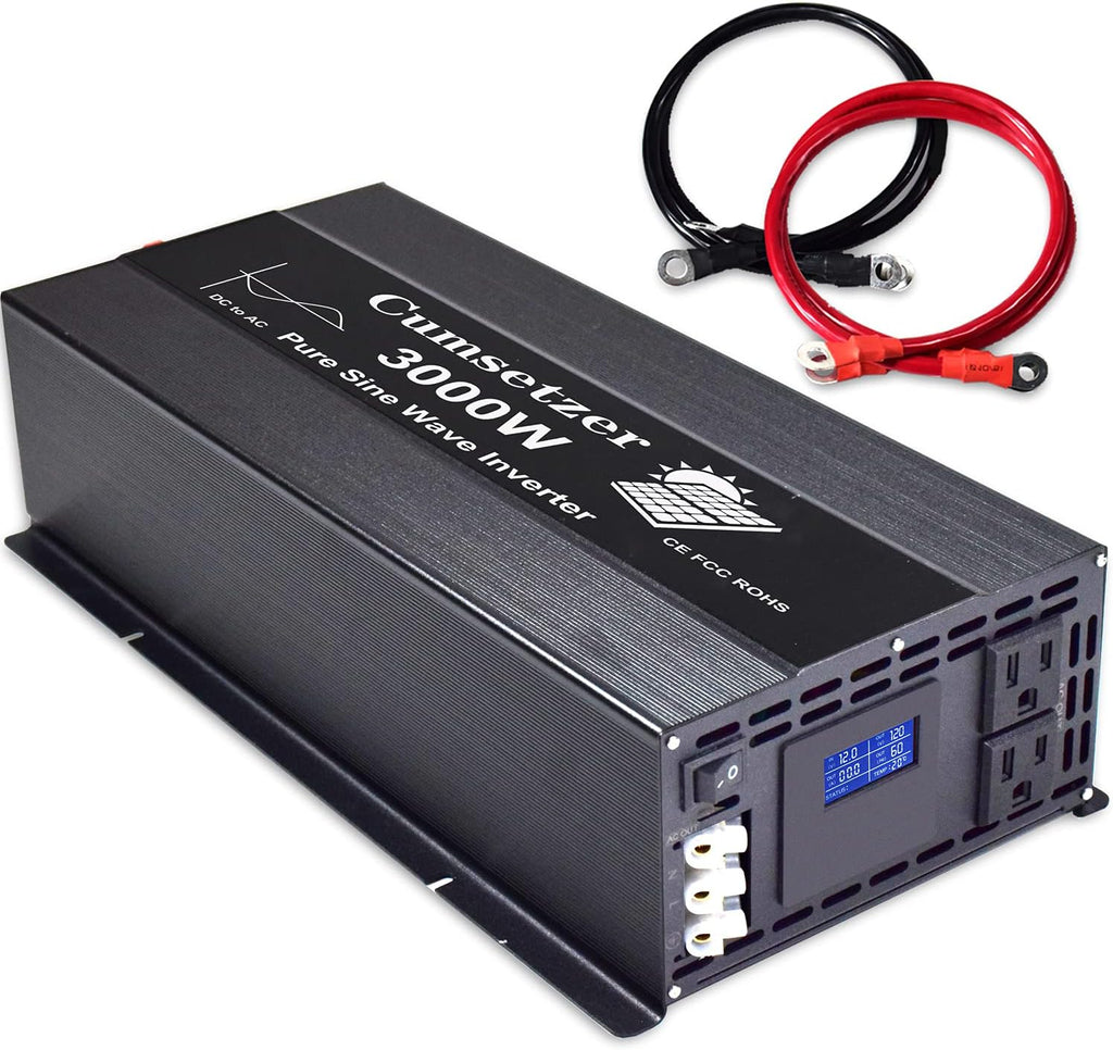3000 Watt Pure Sine Wave Inverter 12V to 110V 120 Volt with Dual US Outlet and LCD Display K436607