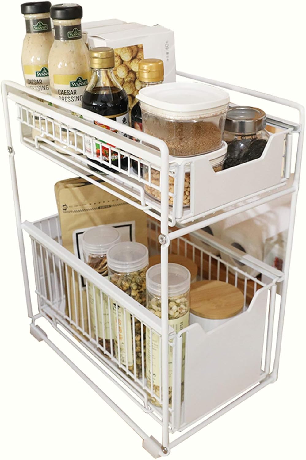 Black Large Stackable 2-Tie Under Sink Cabinets Organizer with Sliding Storage Drawer X123826