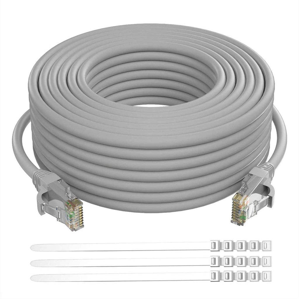 Cat6 Ethernet Cable 200 Feet Grey UTP RJ45 Internet Cable with 15 pcs Ties M743