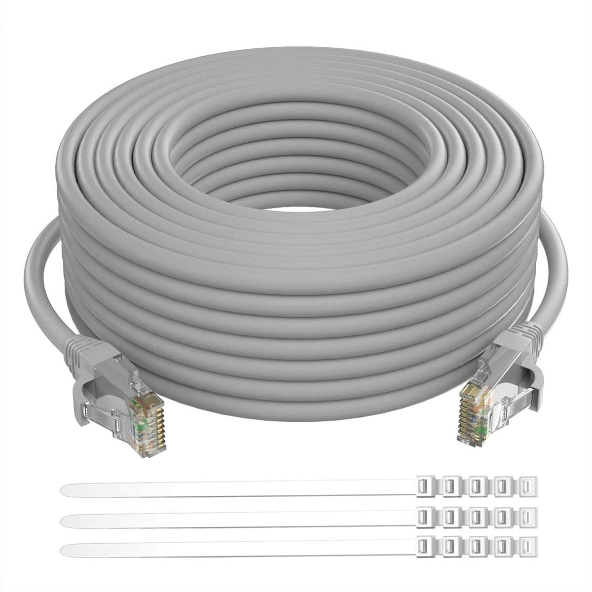 Cat6 Ethernet Cable 200 Feet Grey UTP RJ45 Internet Cable with 15 pcs Ties M743