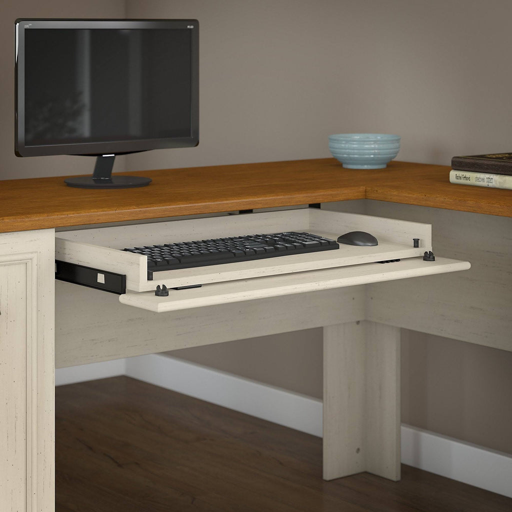 Gray L Shaped Desk with 5 Shelf Bookcase S980