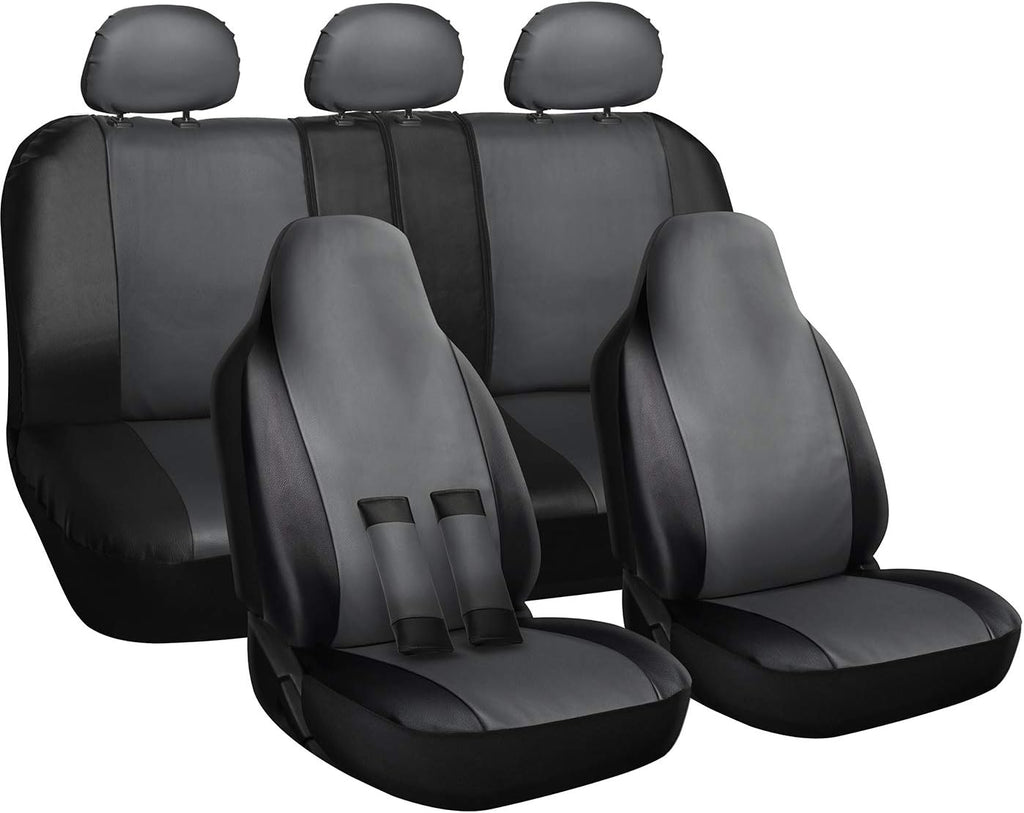 PU Leather Solid Beige Car Seat Cover Full Set S432