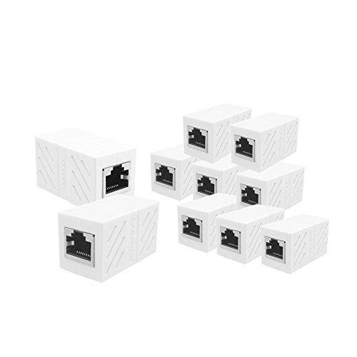 RJ45 Coupler 10 Pack Cat7 Cat6 Cat5e Ethernet Cable Extender Adapter Female to Female White B56381