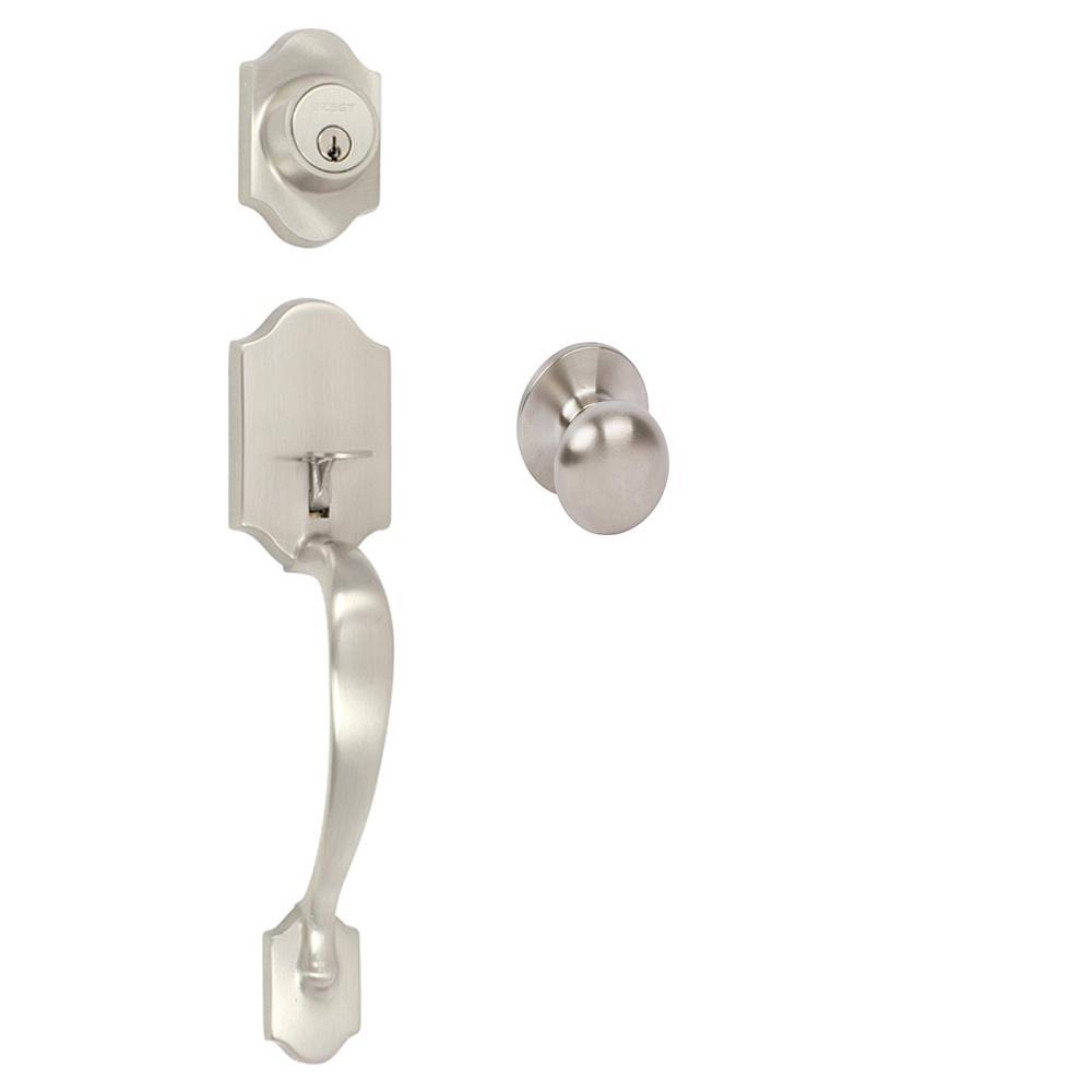 Single Cylinder Keyed Entry Handleset with Interior Knob or Lever Satin Nickel W4567