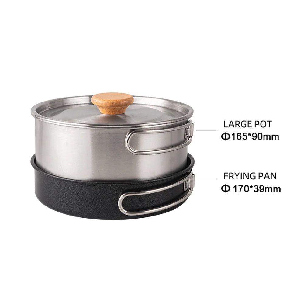 Stainless Steel Camping Cookware Set with Pot Frying Pan Kettle D9996