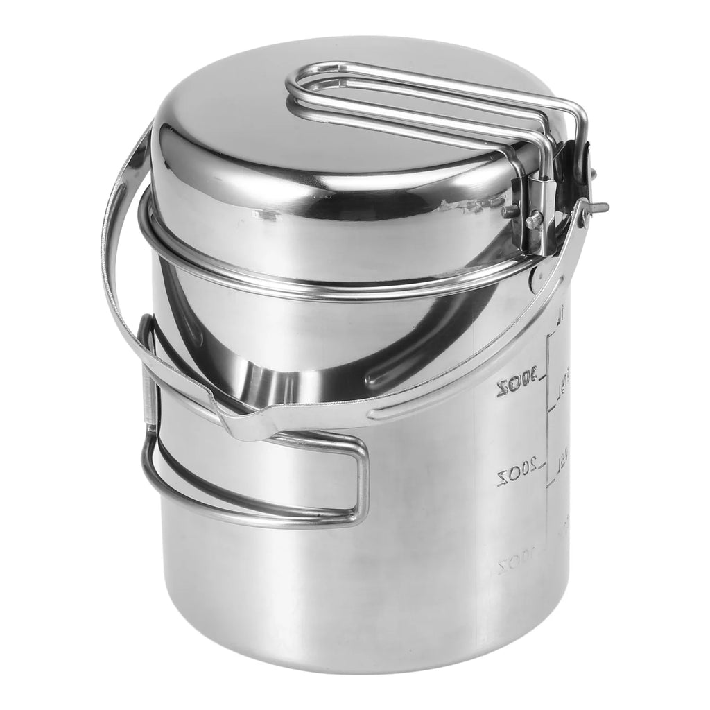 1L Stainless Steel Portable Camping Pot with Foldable Handle V325877