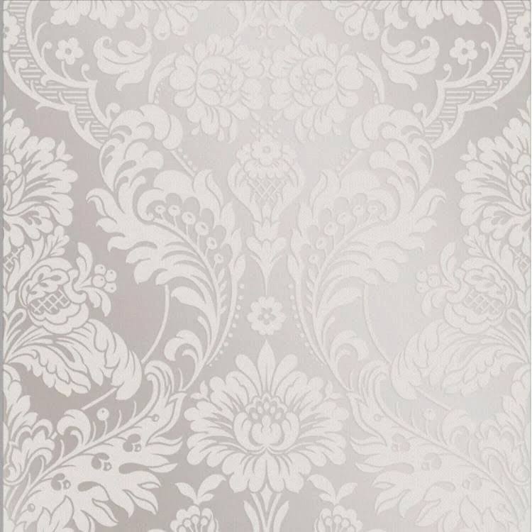 Gothic Damask Flock White Wallpaper L446