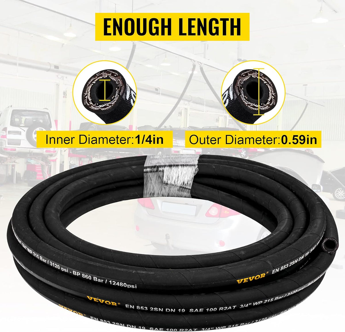 1/4 inch x 100 ft Rubber Hydraulic Hose, 5800 PSI, Pack of 2 M3458