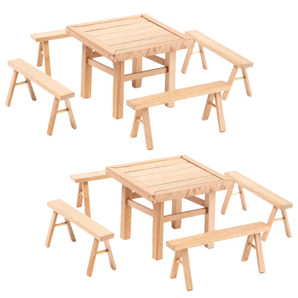 Kids Table and Chairs Mini Wooden Dollhouse Furniture Puzzle Toy Set G921