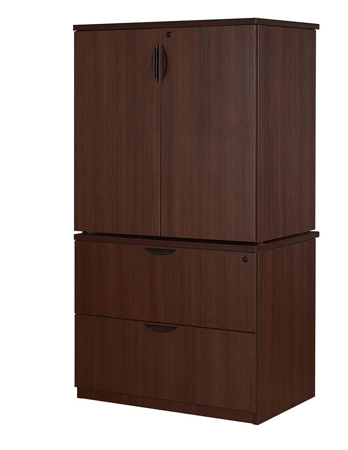 Cherry Lateral File with Stackable Storage Cabinet P205