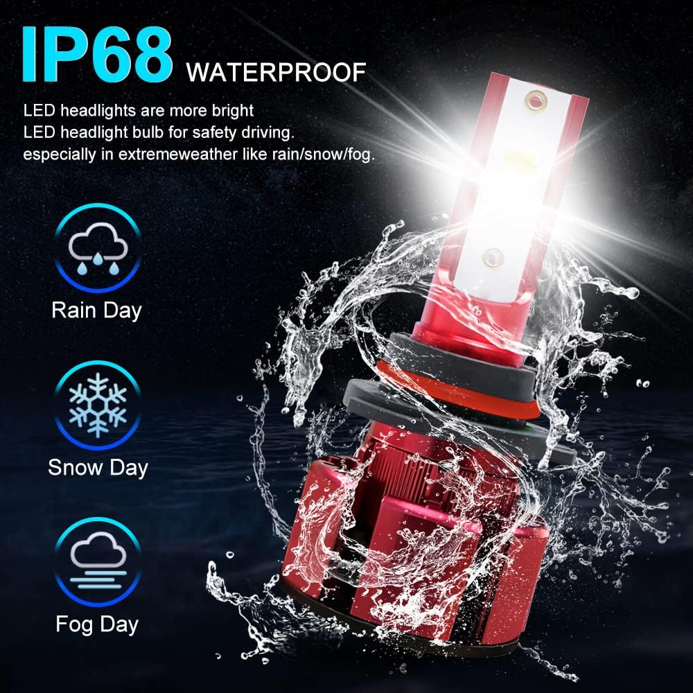 H9+H11 High/Low Beam LED Headlight Bulbs + H11 LED Fog Light Bulbs Set 6000k Cool White IP68 Waterproof, Pack of 6 H90231
