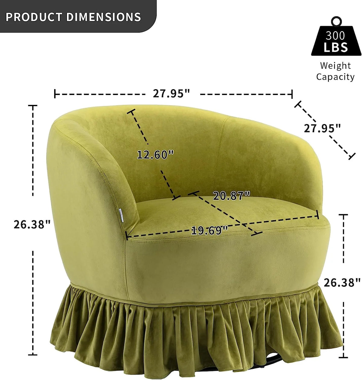 Olive Velvet Swivel Barrel Chair with Pleated Skirt E55076