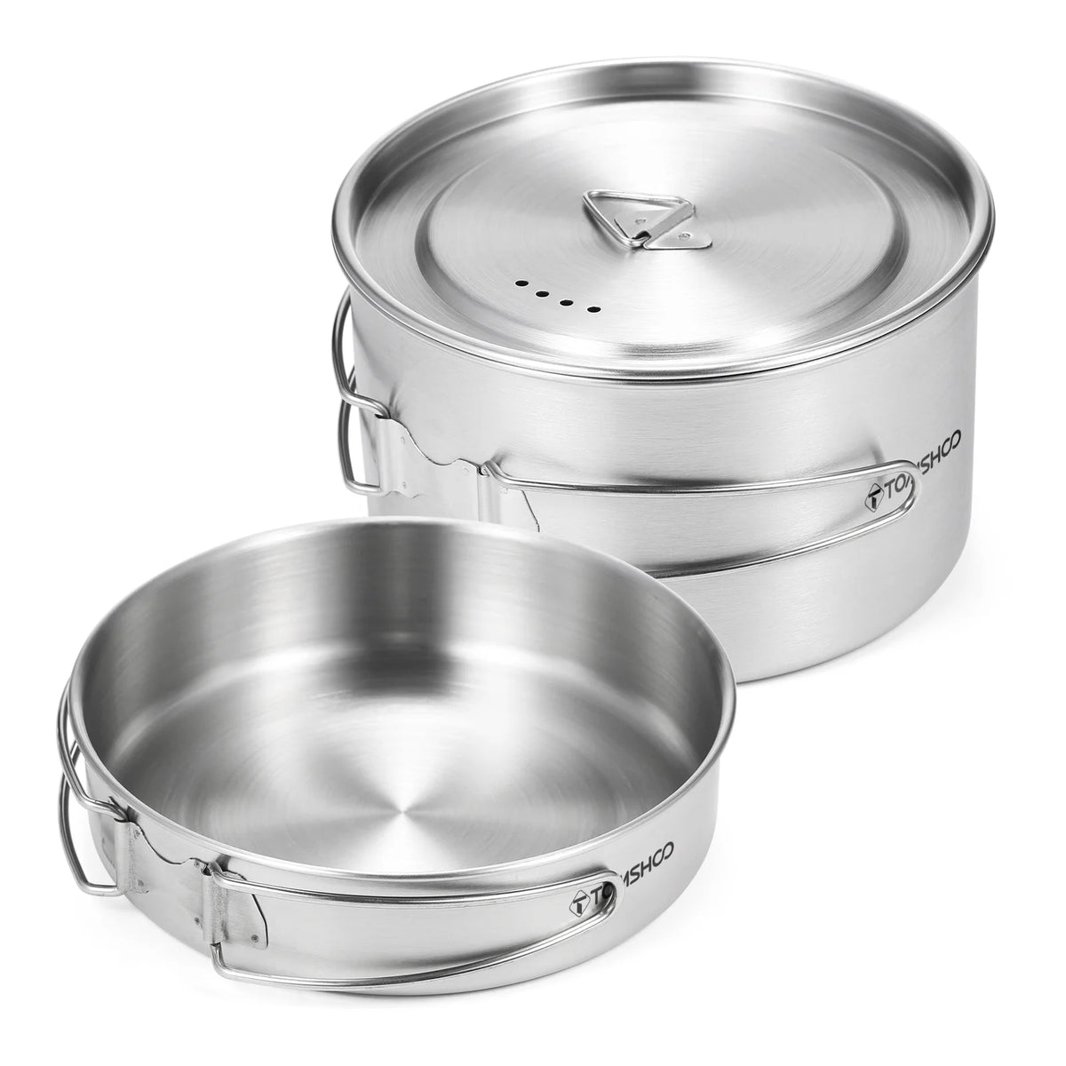 2pcs Stainless Steel Camping Cookware Set with Mesh Carry Bag Z9659