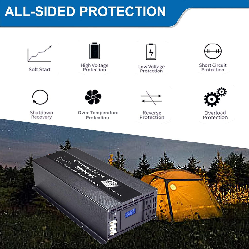 3000 Watt Pure Sine Wave Inverter 12V to 110V 120 Volt with Dual US Outlet and LCD Display K436607