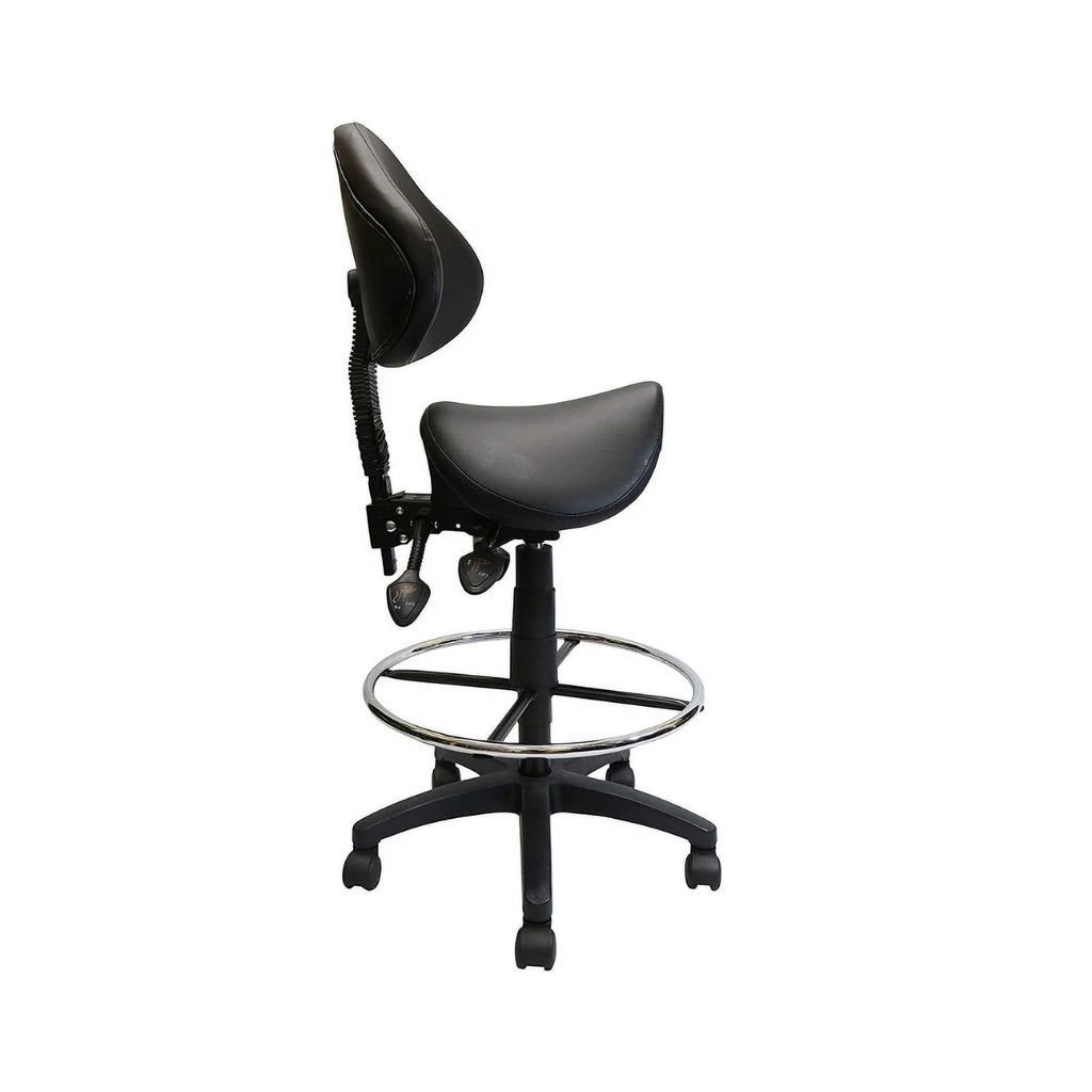 Adjustable Saddle Stool with Backrest, PU Leather, Black F184850