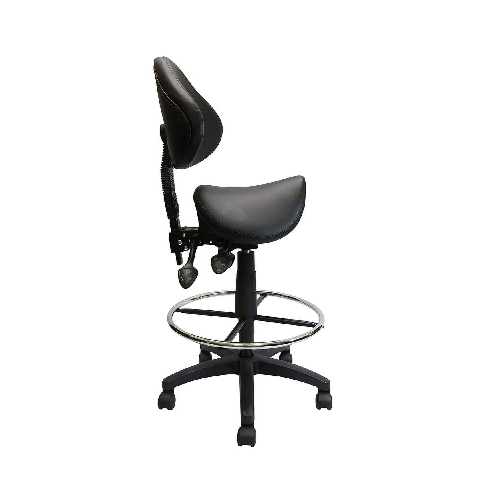 Adjustable Saddle Stool with Backrest, PU Leather, Black F184850