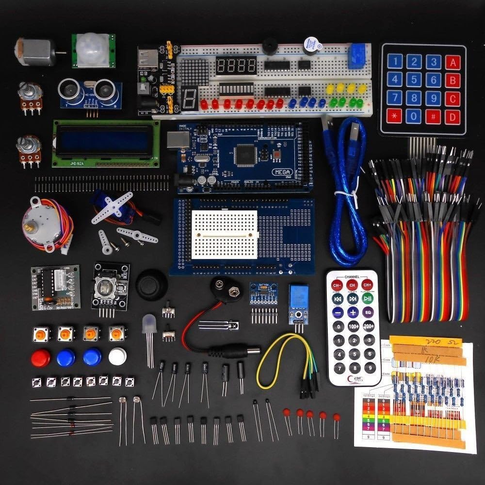 Mega2560 LCD1602 Servo Stepper Motor Sensors Breadboard Jumper Wire Resistor Capacitor Transistor STEM Electronic Projects Starter Kit W23591