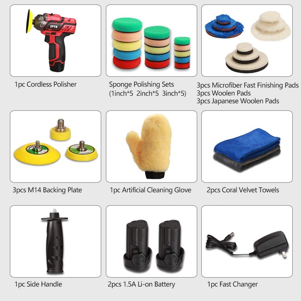12V Cordless Car Polisher Tool Set with 1500mAh Li-ion Battery and Polishing Pads S122577