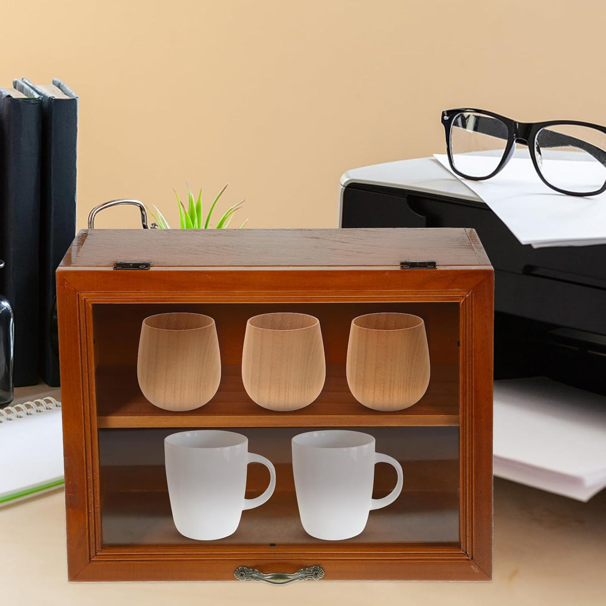 Wooden Shadow Box Display Cabinet with Shelves J686946