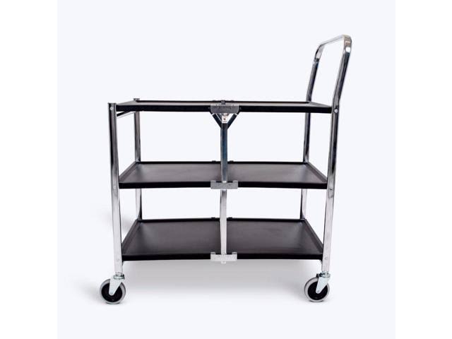 Black 3 Shelf Collapsible Metal Utility Cart Q955
