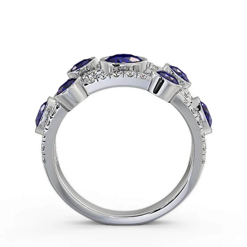 14K White Gold Blue Sapphire Diamond Eternity Band Size 10 Y754989