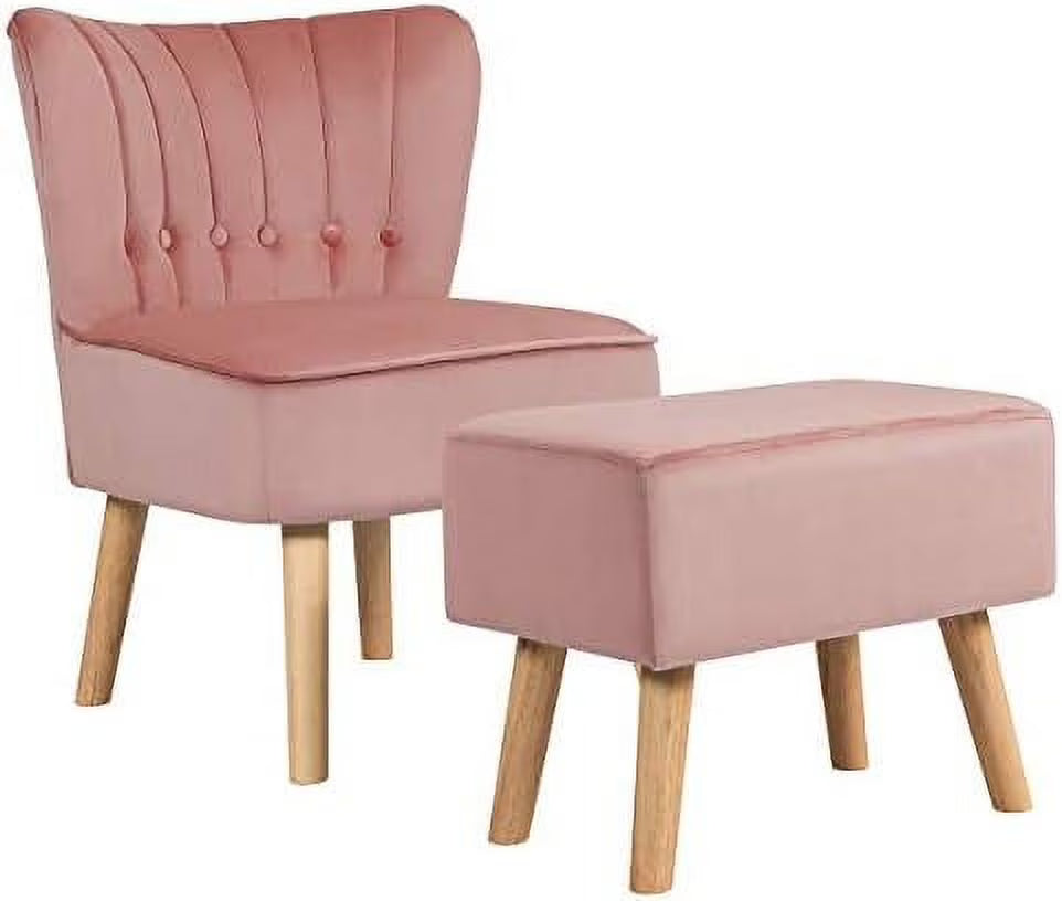 Velvet Armless Slipper Chair with Ottoman M1741