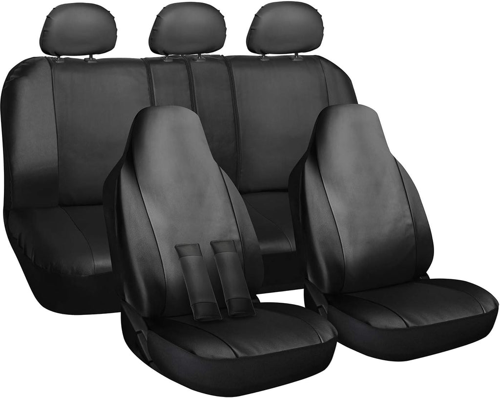PU Leather Solid Beige Car Seat Cover Full Set S432