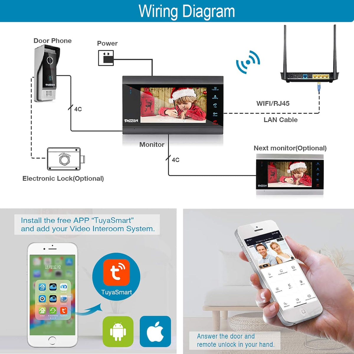 Wireless WIFI Video Door Phone IP Doorbell Intercom System with Camera 7 Inch Entry with 1x1080P Wired Camera Night Vision I3751