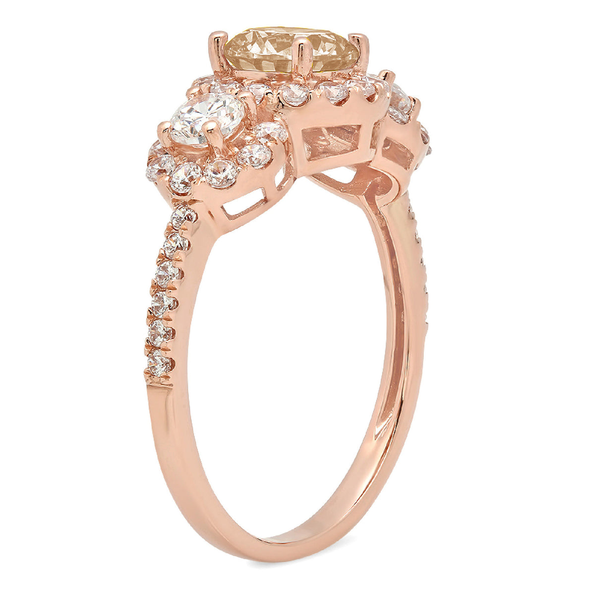 1.79ct Round Cut Brown Champagne Simulated Diamond 18k Rose Gold 3 Stone Ring Size 3.5 L83572