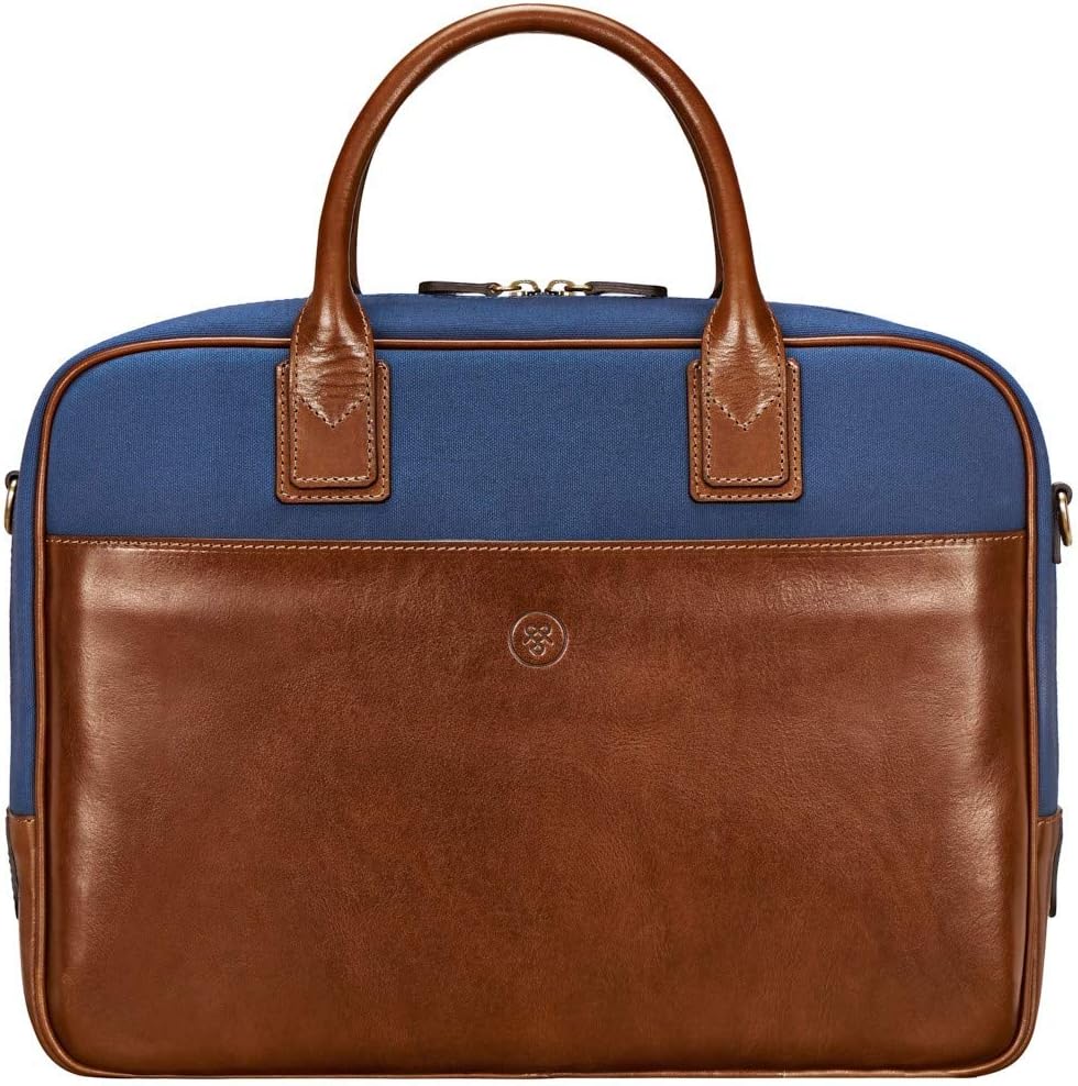 Navy Canvas & Leather 15 Inch Laptop Bag C7743