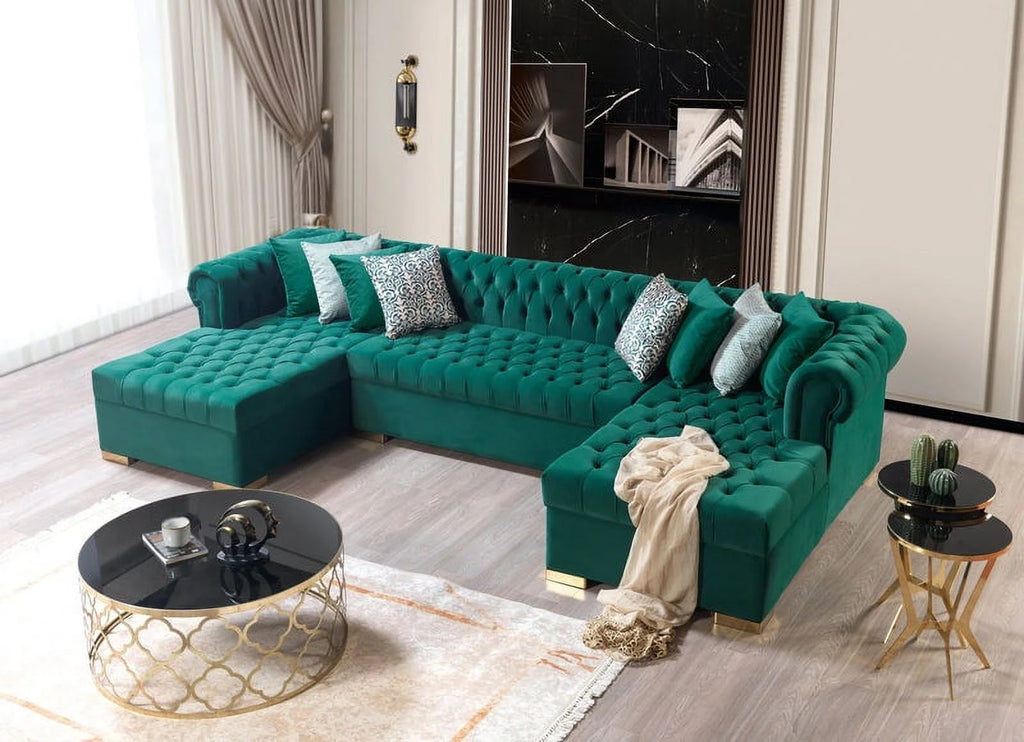 Green Velvet Double Chaise Sectional Y788