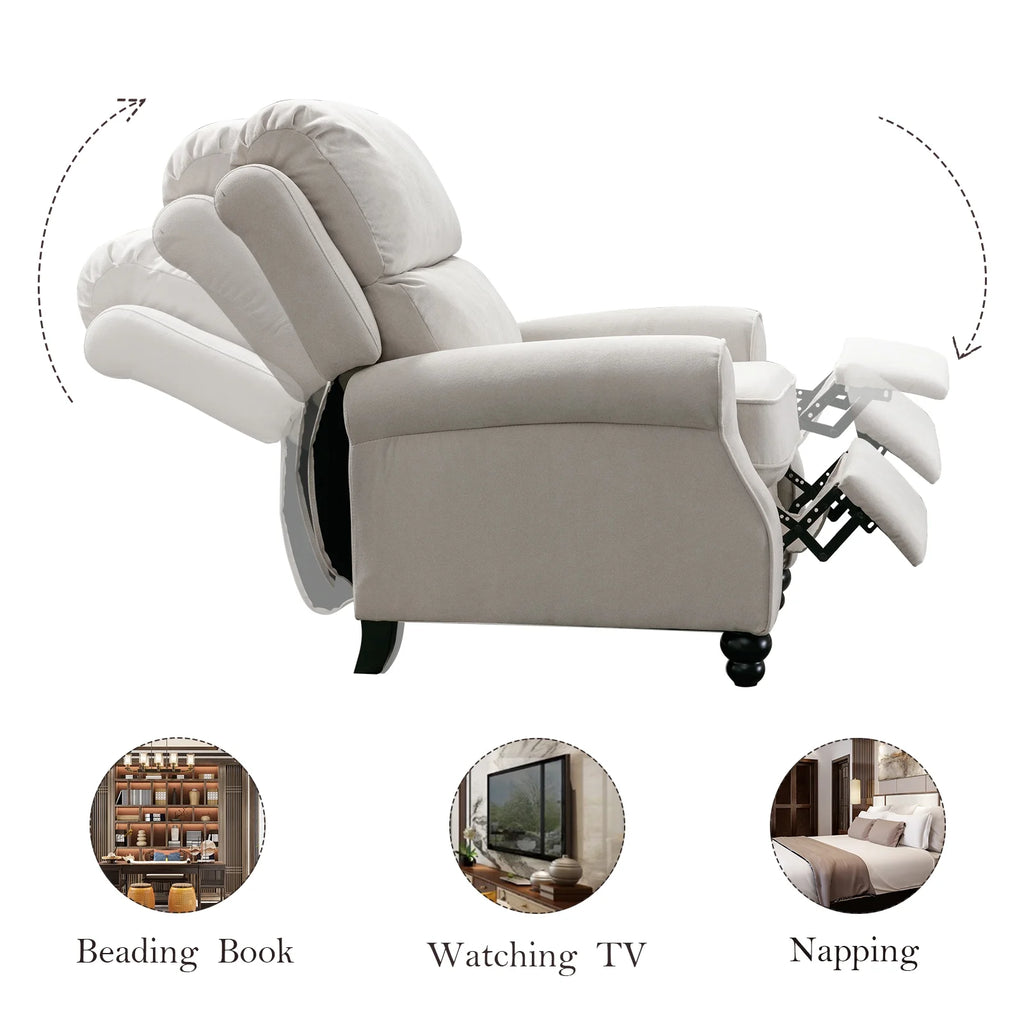 White Fabric Push Back Recliner Chair J6714