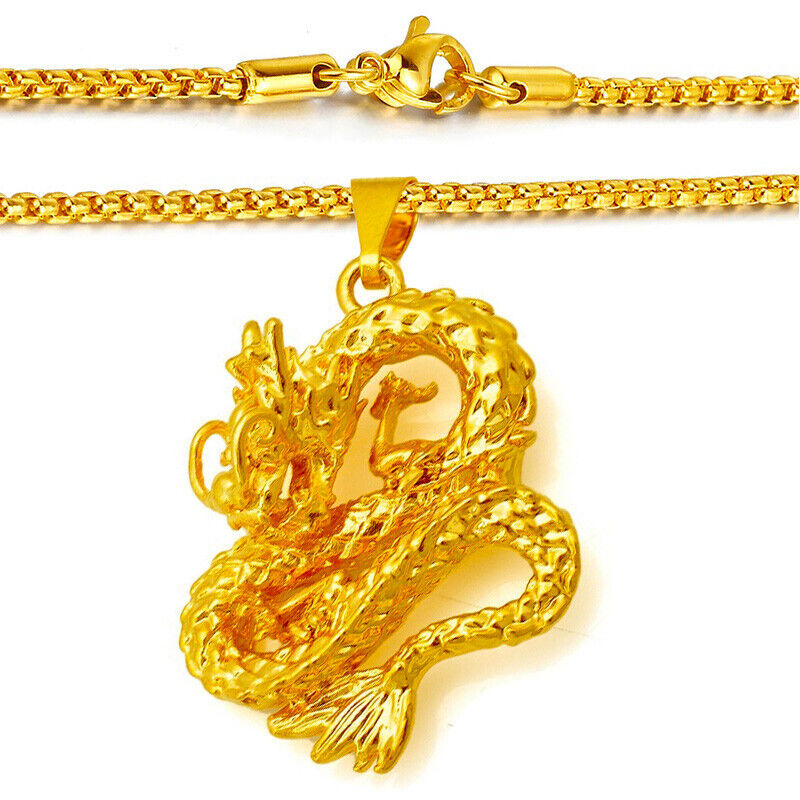 18k Gold Plated Dragon Link Chain 24" Pendant Necklace Y927554