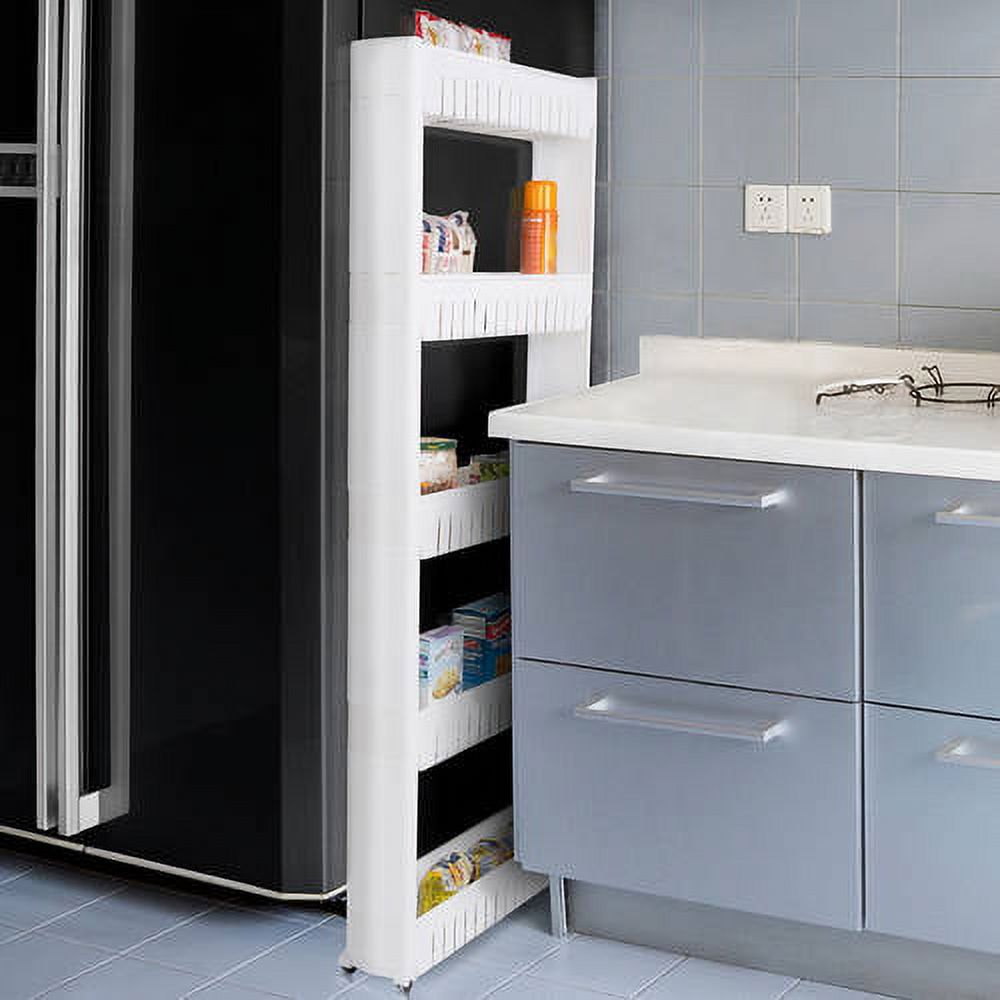 5-Tier White Plastic Rolling Pantry Storage Cart L463403