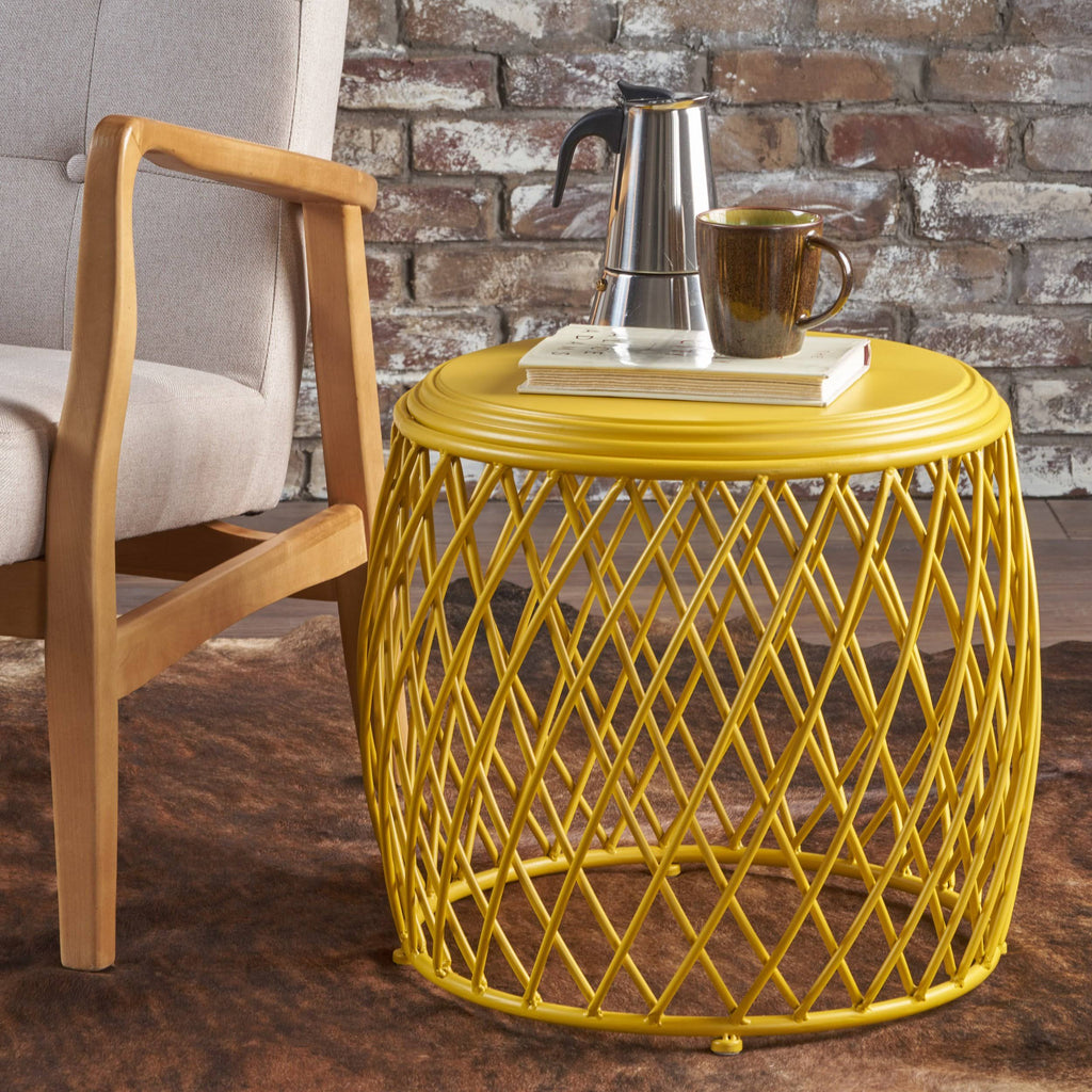 Matte Yellow Lattice Iron Side Table E929020