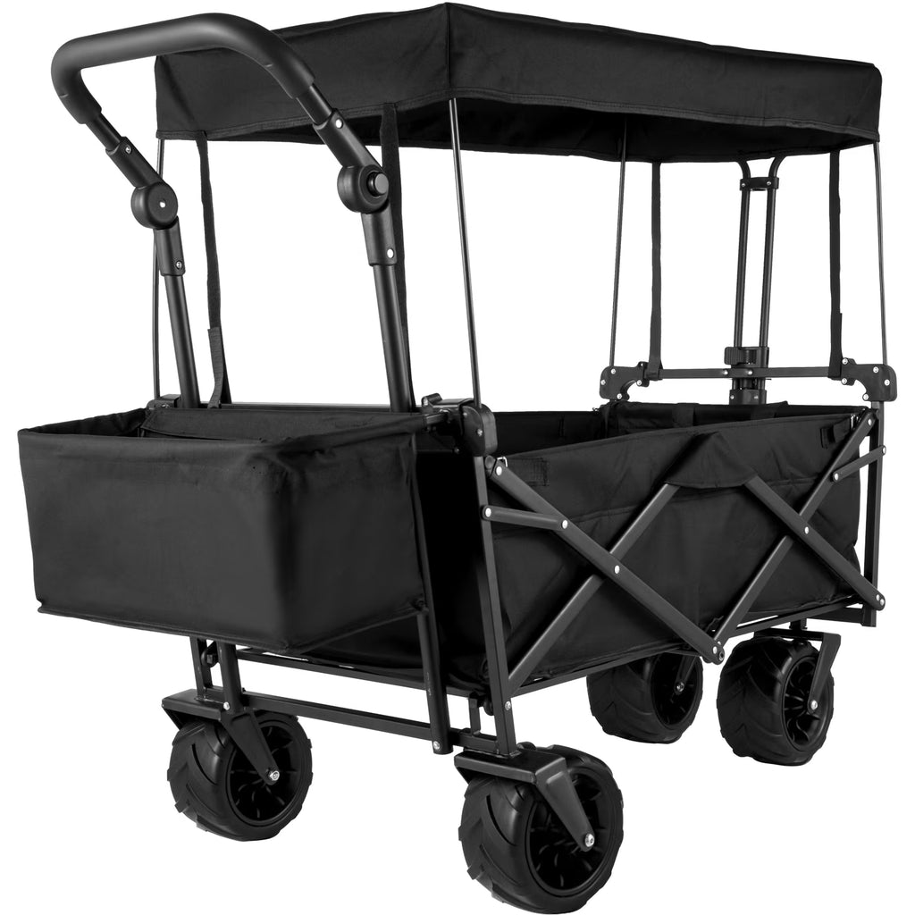 Collapsible Wagon Cart Black with Removable Canopy Oxford Cloth C93889
