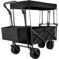 Collapsible Wagon Cart Black with Removable Canopy Oxford Cloth C93889