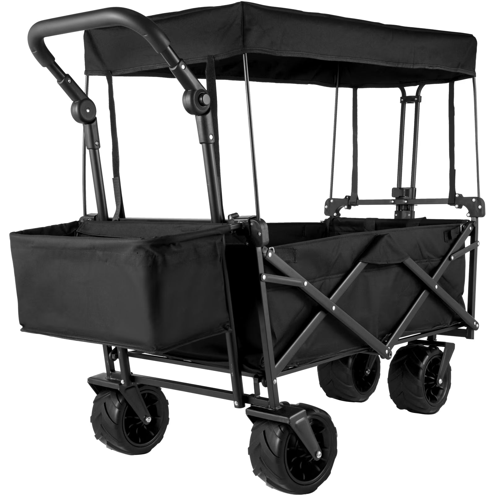 Collapsible Wagon Cart Black with Removable Canopy Oxford Cloth C93889