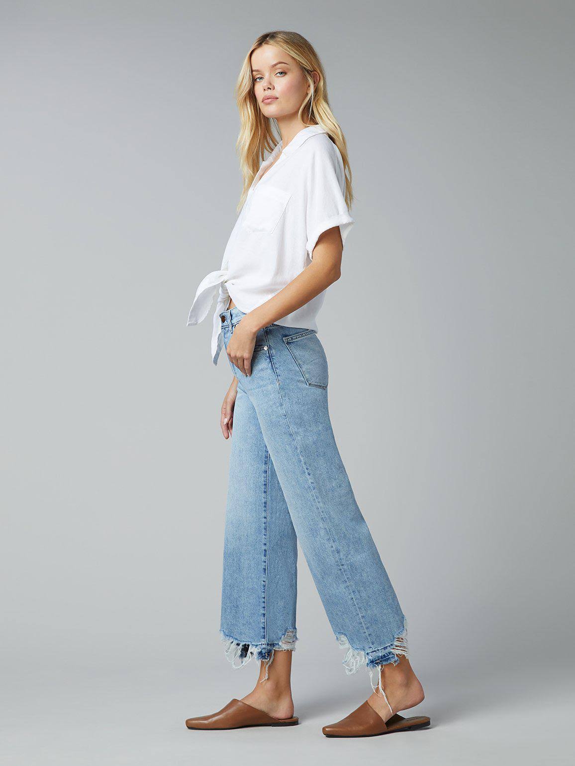 Slate Blue Wide Leg High Rise Jeans Q860