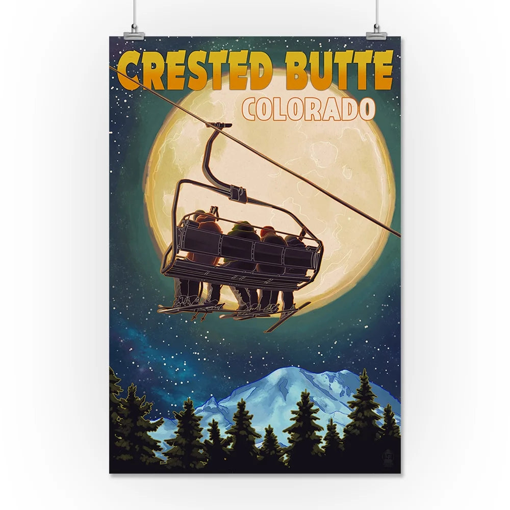Ski Lift and Full Moon Giclee Gallery Print U216856